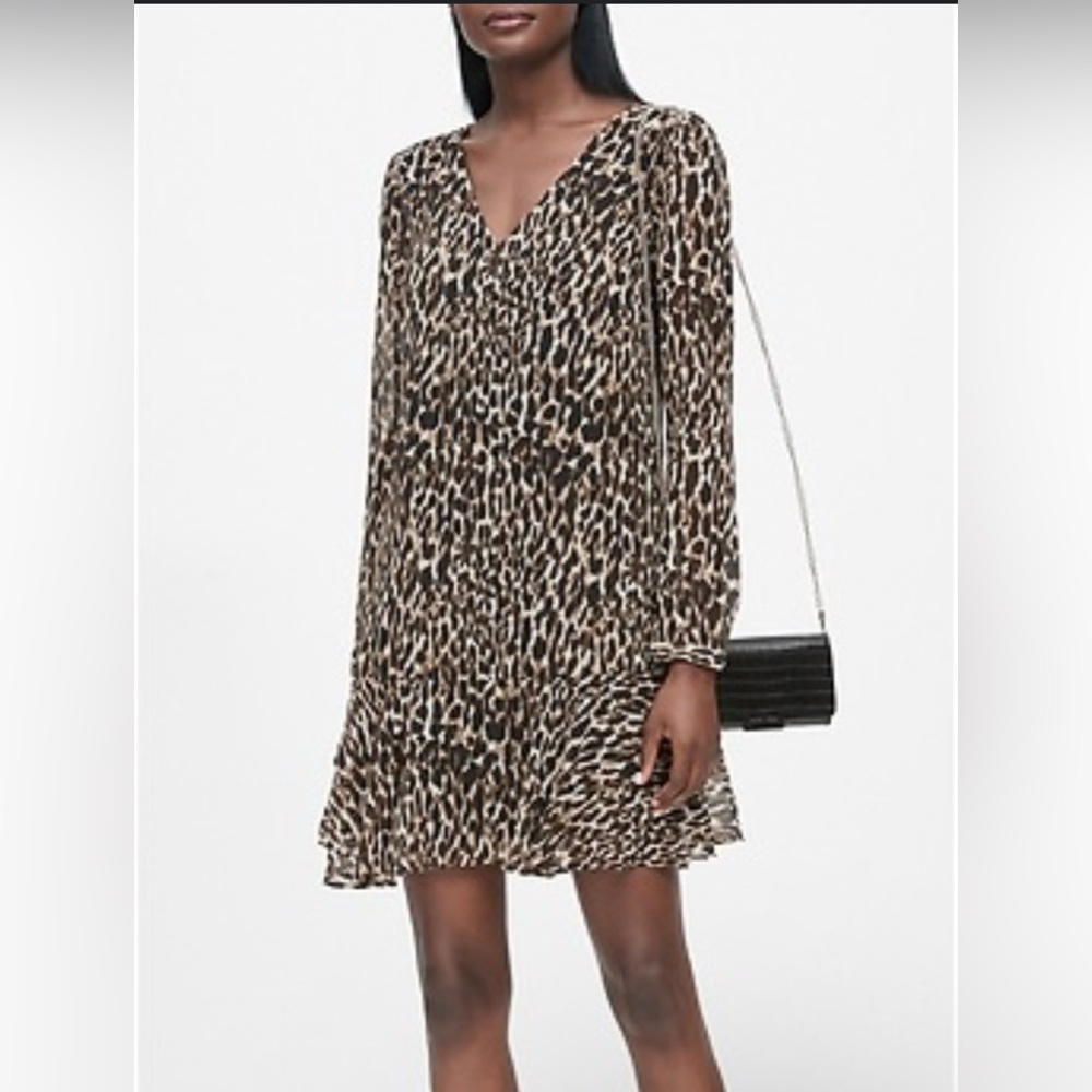 Banana Republic LEOPARD FLOUNCE-HEM DRESS Sz 0